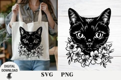 Cat svg Cute cat svg, cat flower svg, flower svg Product Image 1