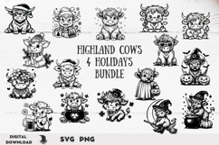 Highland Cows 4 Holidays Bundle, Christmas, valentine&#039;s day Product Image 1