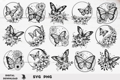 Flower and Butterfly svg , wildflowers, bouquet, floral svg Product Image 1