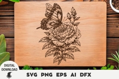 Wildflowers and a butterfly Engraving, Cutting Board, Laser, Product Image 1