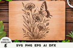 Wildflowers and a butterfly Engraving, Cutting Board, Laser, Product Image 1