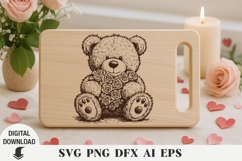 Teddy bear Cutting board svg, Valentine svg Laser cut Product Image 1