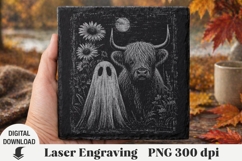 Halloween Laser Engraving, Cow and ghost Engraving file PNG Product Image 1