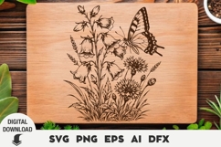 Wildflowers and a butterfly Engraving, Cutting Board, Laser, Product Image 1