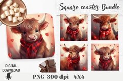 Highland Cow valentine Square coaster, valentine coaster Product Image 1