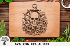 Skull and the sea Engraving Cutting Board, pirates svg Product Image 1