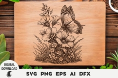 Wildflowers and a butterfly Engraving, Cutting Board, Laser, Product Image 1