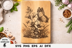 Wildflowers and a butterfly Engraving, Cutting Board, Laser, Product Image 2