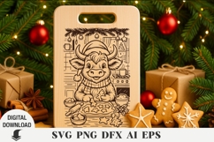 Christmas Highland Cow Laser cut , Cutting board, Christmas Product Image 1