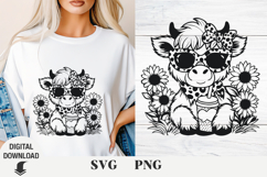 Summer Highland Cow svg, Cow svg, , Flower Cow, Sunflower Product Image 1