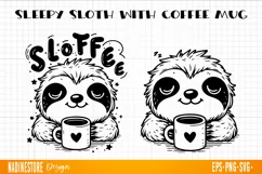 Sleepy baby sloth with coffee mug. SVG, PNG, EPS. Cut file. Product Image 1