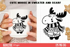 Cute moose in sweater and scarf SVG EPS PNG. Product Image 1