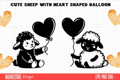 Cute sheep with heart shaped balloon SVG EPS PNG. Product Image 1