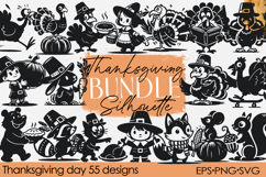 Thanksgiving Cartoon Silhouette Bundle | PNG EPS SVG Product Image 1
