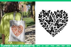 Butterfly Heart SVG Design, Black Floral Silhouette Cut File Product Image 1