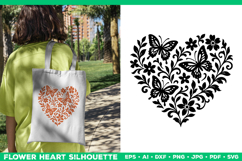 Butterfly Heart SVG Design, Black Floral Silhouette Cut File Product Image 1