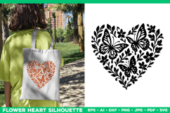 Butterfly Heart SVG Design, Black Floral Silhouette Cut File Product Image 1