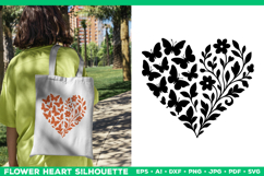Butterfly Floral Heart SVG Design, Black Heart Silhouette Product Image 1