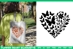 Butterfly Floral Heart SVG Design, Black Heart Silhouette Product Image 1