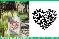 Butterfly Floral Heart SVG Design, Black Heart Silhouette Product Image 1