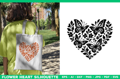 Butterfly Heart SVG Design, Black Floral Silhouette Cut File Product Image 2