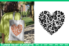 Butterfly Heart SVG Design, Black Floral Silhouette Cut File Product Image 1