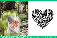 Butterfly Heart SVG Design, Black Floral Silhouette Cut File Product Image 1