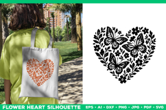 Butterfly Heart SVG Design, Black Floral Silhouette Cut File Product Image 2
