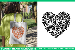 Butterfly Heart SVG Design, Black Floral Silhouette Cut File Product Image 1