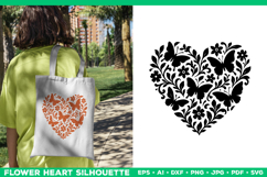 Butterfly Heart SVG Design, Black Floral Silhouette Cut File Product Image 2
