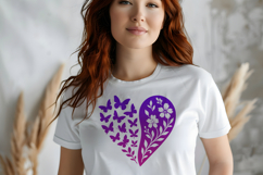 Butterfly Floral Heart SVG Design, Black Heart Silhouette Product Image 2