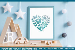 Butterfly Floral Heart SVG Design, Black Heart Silhouette Product Image 3