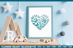 Butterfly Floral Heart SVG Design, Black Heart Silhouette Product Image 3
