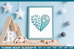 Butterfly Floral Heart SVG Design, Black Heart Silhouette Product Image 3