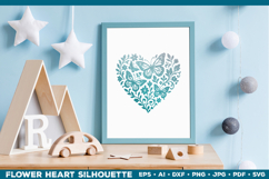 Butterfly Heart SVG Design, Black Floral Silhouette Cut File Product Image 3