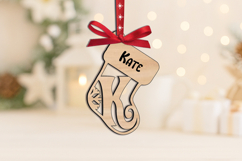SVG Sock Christmas Letter K Ornament Monogram Alphabet Laser Product Image 1