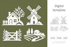 Farm Laser Paper cutting SVG: Farmhouse, Windmill, Barn Product Image 1