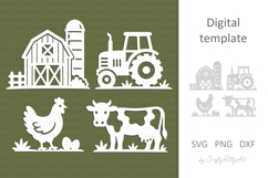 Farm Laser Paper cutting SVG: Barn, Tractor, Chicken, Cow Product Image 1