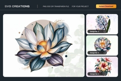Elegant Lotus &amp; Floral SVG Bundle High-Resolution PNG Product Image 1