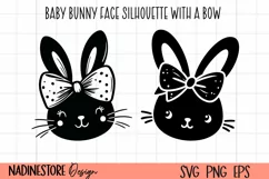 Baby bunny face silhouette with a bow SVG, EPS, PNG. Product Image 1