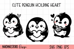 Cute penguin holding heart. SVG, PNG, EPS. Cut file. Product Image 1