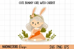 Cute bunny girl with carrot SVG, EPS, PNG. Product Image 1