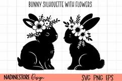 Baby bunny silhouette with flowers SVG, EPS, PNG. Product Image 1