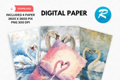 Watercolor Swan Digital Paper, Swan Background Product Image 1