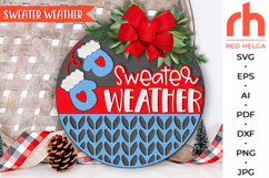sweater weather svg, christmas hanger svg, xmas door sign svg, laser cut file, layered xmas sign svg, winter welcome sign svg, mittens silhouette, round hanging sign, glowforge cut file, cricut cut file, countryside sign svg, ranch sign svg, backyard sign