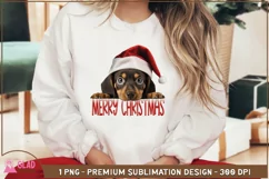 Christmas Dachshund png, Peeking Dachshund in a Santa Hat Product Image 4