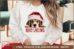 Merry Christmas Beagle png, Peeking Beagle puppy sublimation Product Image 4