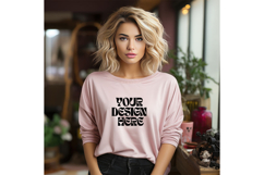 Christmas Pink Sweatshirt Model Mockup Gildan18000 Oversize Product Image 1