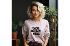 Christmas Pink Sweatshirt Model Mockup Gildan18000 Oversize Product Image 1