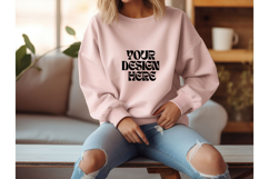 Christmas Pink Sweatshirt Model Mockup Gildan18000 Oversize Product Image 1